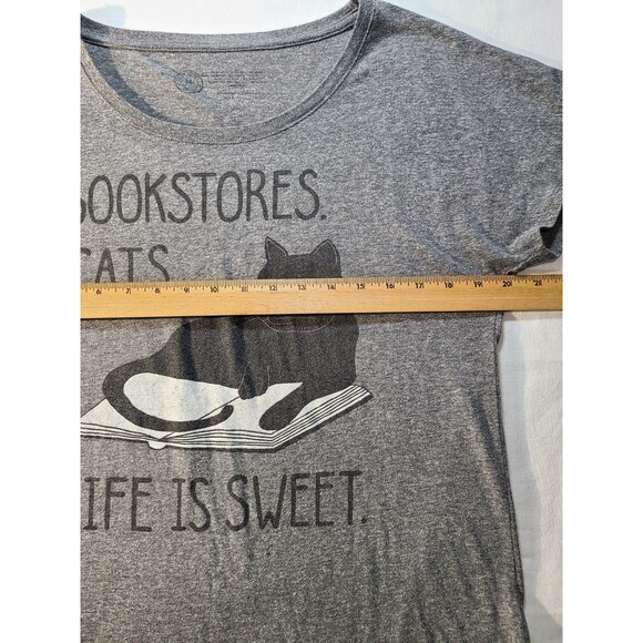 Bookstores Cats Life Is Sweet Graphic Tee M Heather Gray Cat Shirt Size Medium - Picture 3 of 5